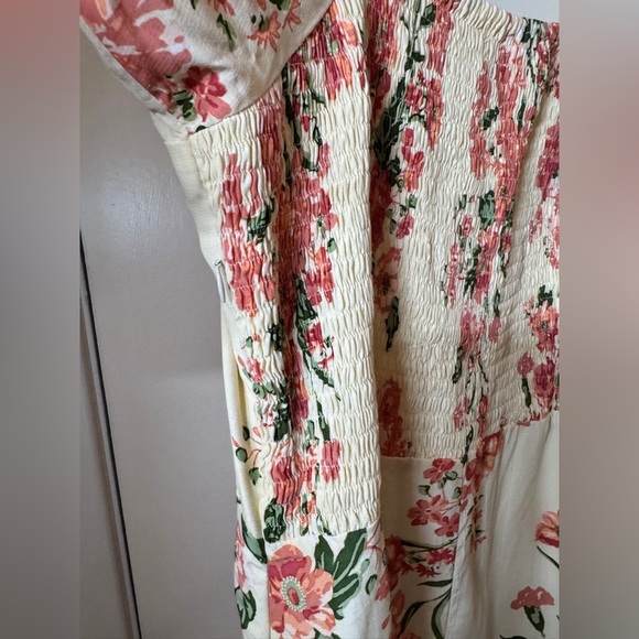 Faithfull the Brand Floral Puff Sleeve Light Butter Yellow Pink Midi Dress US 8 - Picture 8 of 15